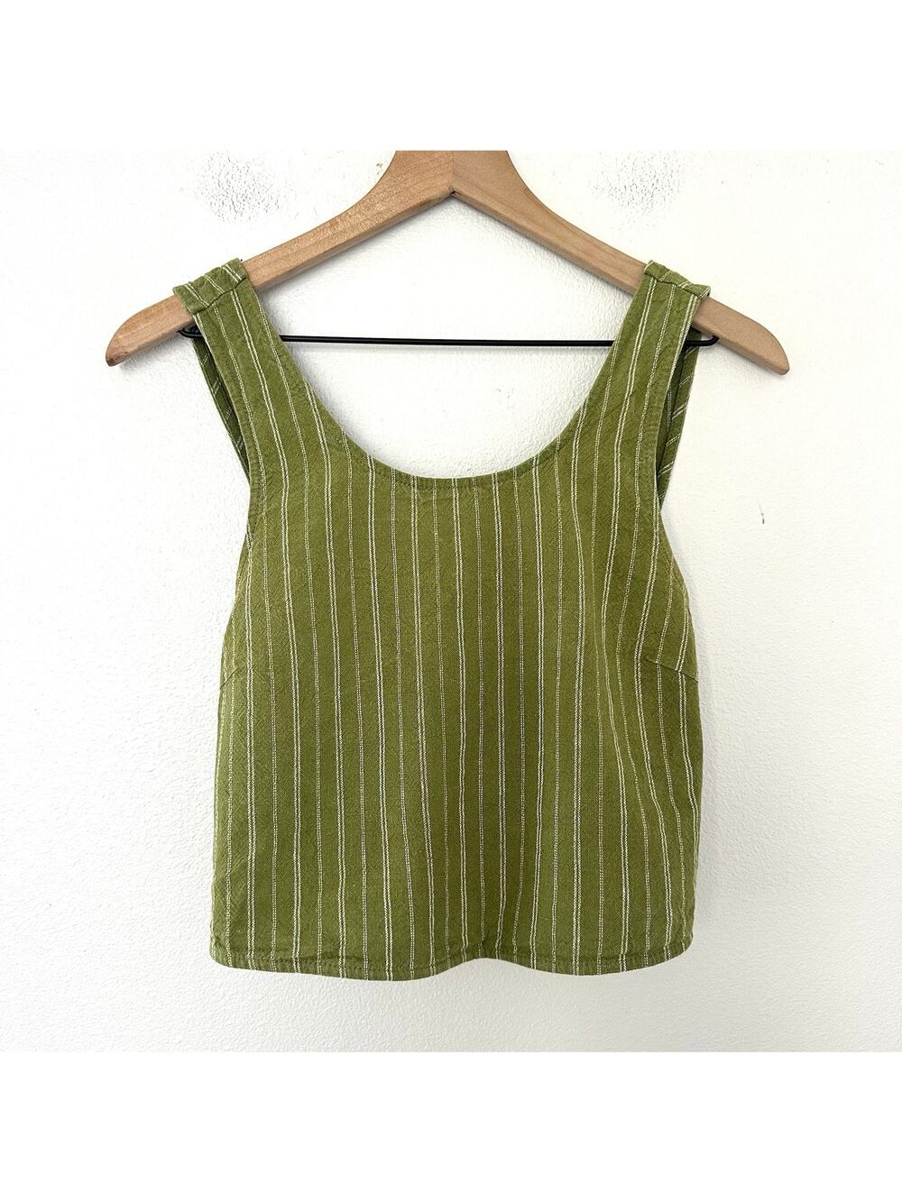 Anthropologie Mo:Vint 100% Cotton Tank Top Criss Cross Back Striped Olive Green